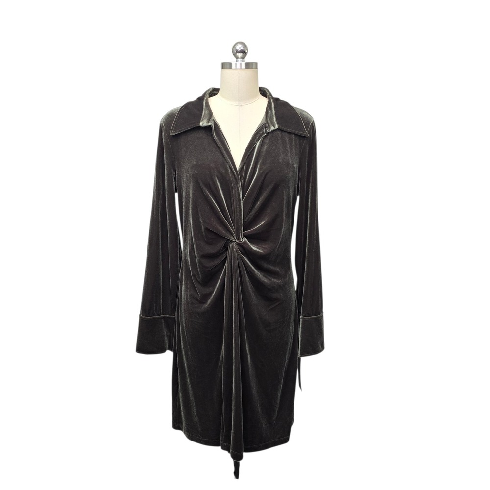 Calvin Klein Womens Size‎ 14 Velvet Twist Front Sheath Dress Brown/ Gray